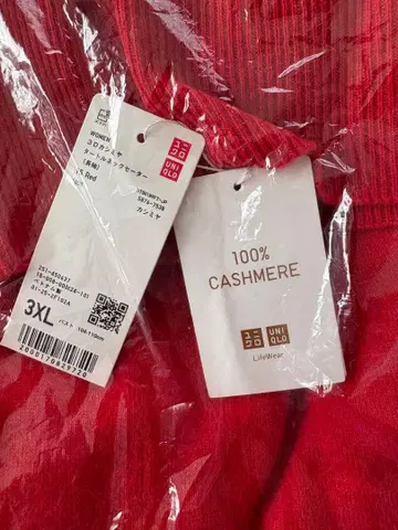 UNIQLO 100% 캐시미어 니트 스웨터 3XL 레드