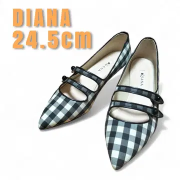 DIANA 스틸레토 펌프스 24.5cm 블랙 화이트 체크 무늬