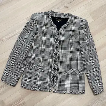 Leilian 노카라 화이트 블랙 체크 자켓 사이즈 9