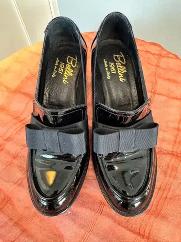 Bellini 블랙 로퍼 리본 중간 힐