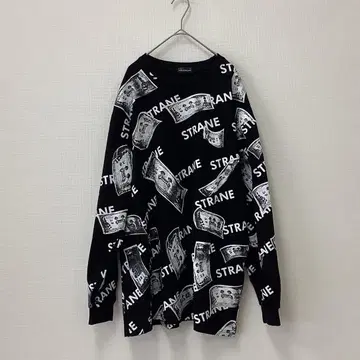 올 패턴 롱 슬리브 티셔츠 STRANE 프린트 Y2K 스트릿 스타일
