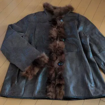 브라운 무스탕 코트 퍼 포함 프리 사이즈