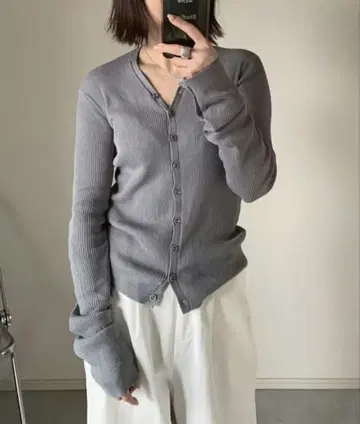 새상품급 ok.soon 오크순 v넥 리브 가디건 그레이