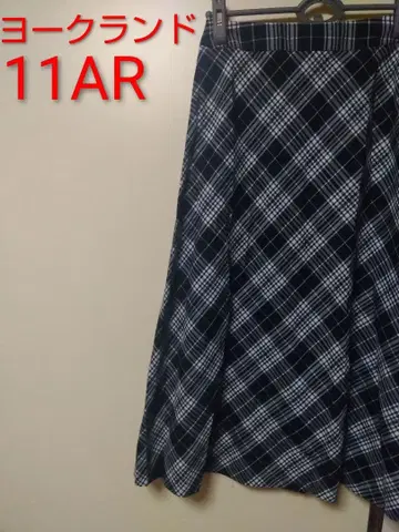 택 포함 새상품 요크랜드 블랙 체크 롱 스커트 11AR