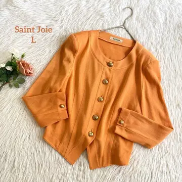 생 조이 고급 니트 가디건 자켓 스타일 L 오렌지 골드 버튼