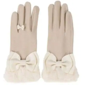 시마무라 아오키 미사코 퍼 리본 장갑 크림 시마미사