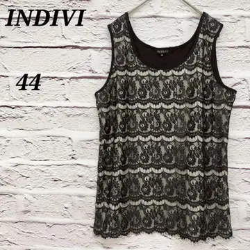 인디비 [44] 슬리브리스 레이스 티셔츠 탱크탑 이소재 조합 블랙