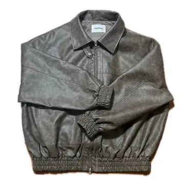 브라운 인조 가죽 더블 지퍼 스탠드 블루종