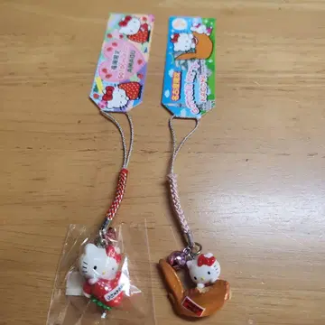 나고야&후쿠오카 한정판 레어 키티 스트랩 2개 세트