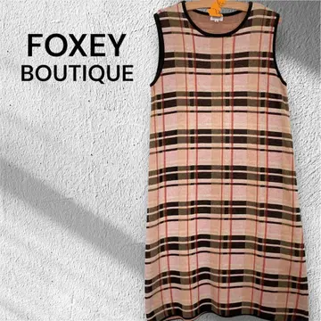 FOXEY [40] 원피스 체크 무늬 슬리브리스 무릎 기장 일본제 실크