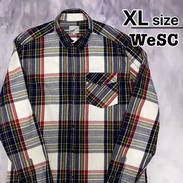 WeSC 플란넬 셔츠 XL 체크 무늬 화이트 컬러풀 긴팔 구제 의류