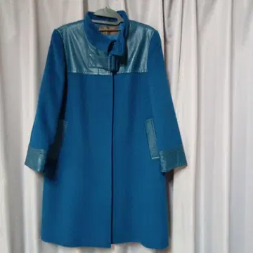 울 합성 피혁 하이넥 롱 코트