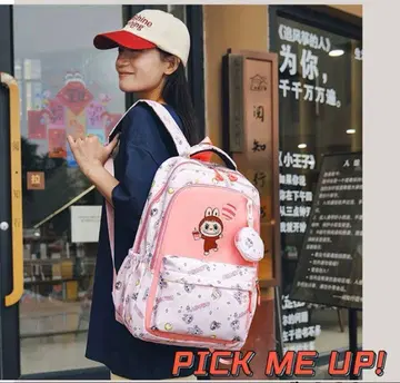 러브브 캐릭터 패턴 핑크 럭색 봉제 인형 파우치 포함 빅 사이즈