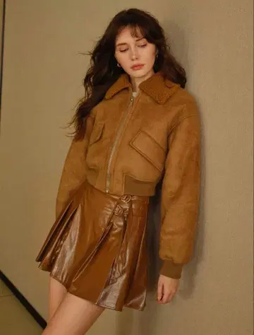 브라운 봄버 자켓 퍼 포함