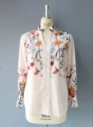 택 포함 새상품 cawaii 선명한 꽃 접이식 옷깃 긴팔 블라우스 상의