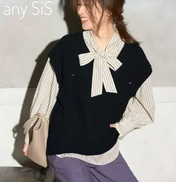 2SET 니트 베스트 x 보타이 블라우스