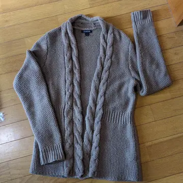 Lands' End 베이지 케이블 짜임 가디건 L