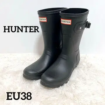 [ HUNTER ] 미들 기장 레인부츠 블랙 24.0 EU38 버클 포함