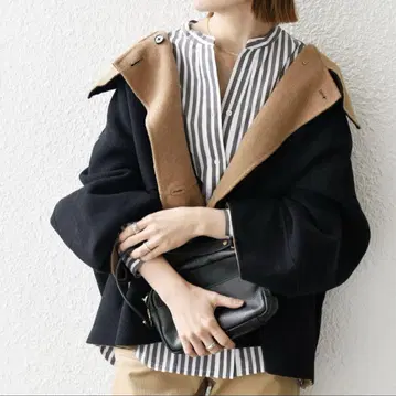 SHIPS any 오버 사이즈 피 코트 블랙 베이지