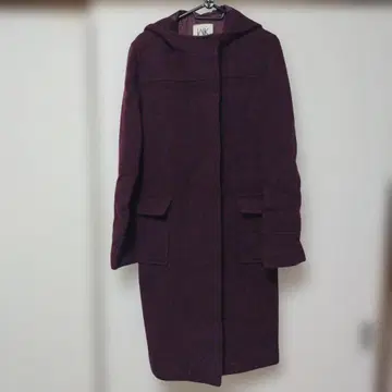 미쉘클랑 MICEL KLEIN 와인 레드 후드 부착 롱 코트