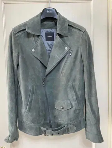 Theory 스웨이드 그레이 라이더 자켓