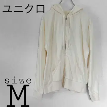 유니클로 [ M ] 집업 후드티 화이트 계열 코튼 심플 후드 끈