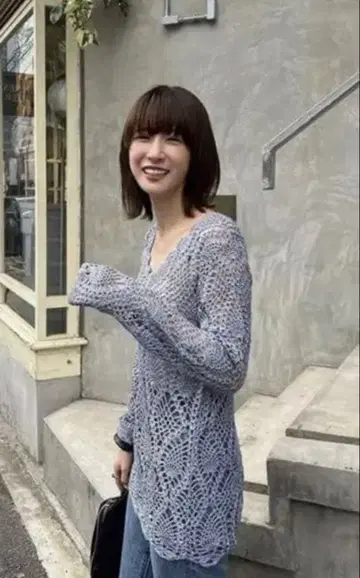 클라네 CLANE 크로셰 V넥 롱 니트 탑