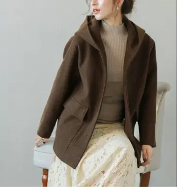 La-gemme 코트 후드 울 혼방 후디 하프 기장 아우터 라지엠