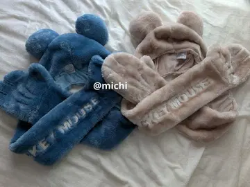 디즈니 미키 팬캡 머플러 베이지 블루 Disney