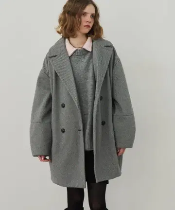 유니테이지 오버 더블 미들 코트 그레이