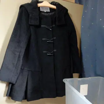 NICE CLAUP 블랙 후드 부착 더플 코트