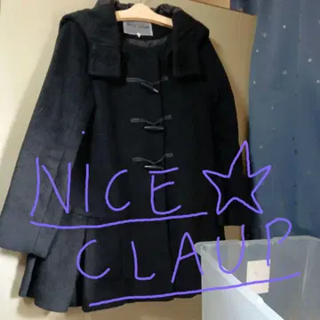 NICE CLAUP 블랙 후드 부착 더플 코트