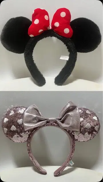 새상품급 미니 머리띠 2개 세트 스팽글 하트 핑크 디즈니
