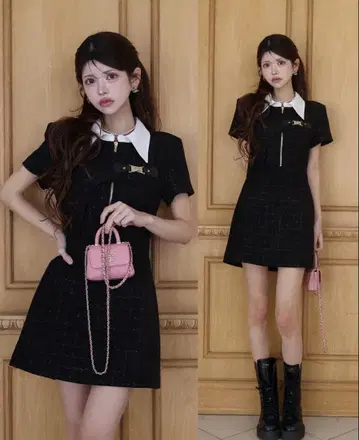 [ Randy ] 블랙 트위드 미니 원피스 반팔