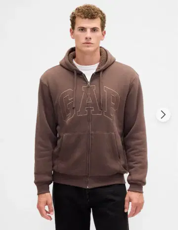 XS 사이즈 릴랙스 핏 GAP 로고 보아 안감 집업 후드티 브라운