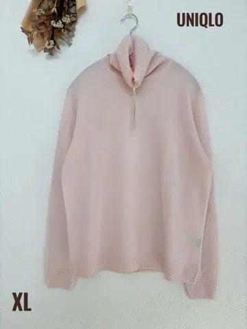 새상품 UNIQLO 캐시미어 터틀넥 풀오버 니트 XL 핑크