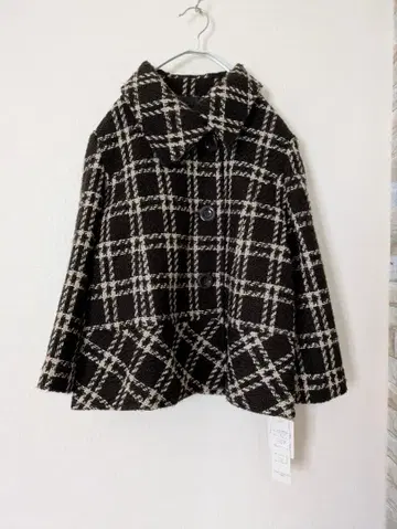 택 포함 새상품 트위드 패턴 하프 코트