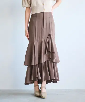 니트 코르셋 아지메 캉캉 스커트 코코딜 브라운