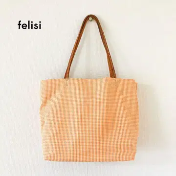 felisi 페리지 오렌지 깅엄 체크 토트백 A4 수납