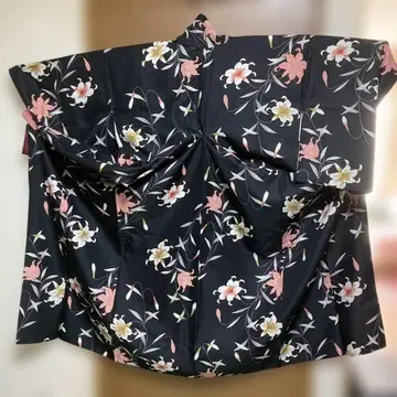 블랙 꽃무늬 백합 코몬 기모노 이중 기모노 L 사이즈