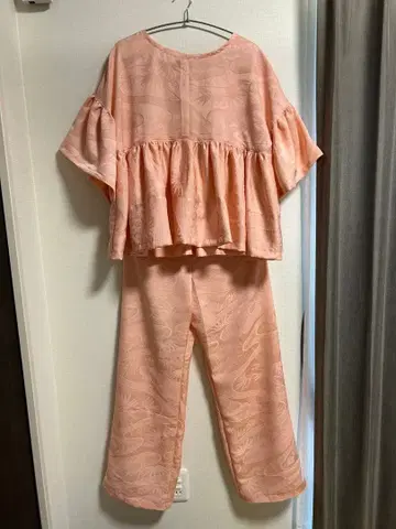 기모노 리메이크 실크 셋업 프릴 블라우스 풀렝스 팬츠