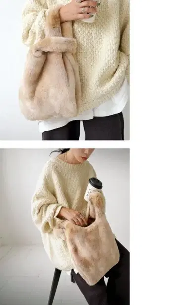 antiqua 안티카 마블 패턴 퍼 토트백 보아백