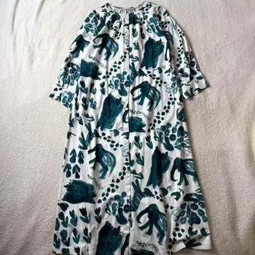 아틀리에 드 사봉 올 패턴 롱 원피스 그린 화이트 프리 사이즈