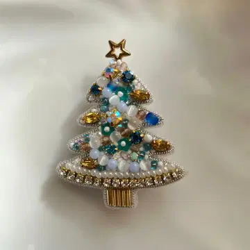 스노우 화이트 트리 크리스마스 트리 브로치 비즈 자수