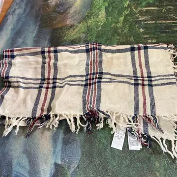 아이보리와 네이비 체크 머플러