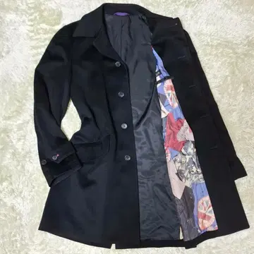 폴 스미스 컬렉션 체스터 코트 블랙 M 캐시미어 혼방 안감 프린트 패턴