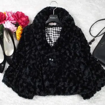 Y6185*페이크 퍼 보아 디자인 자켓 블랙 하운드투스 체크 패턴 M