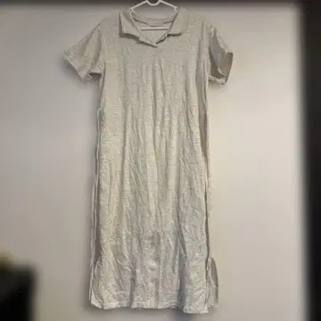 화이트 오트밀 카라 부착 티셔츠 원피스 허리 리본 한국