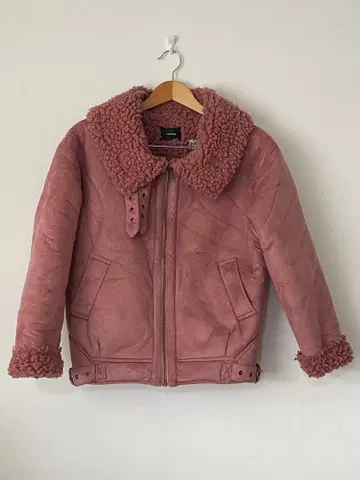 MURUA 핑크 페이크 무스탕 루즈 블루종 무스탕 코트 자켓