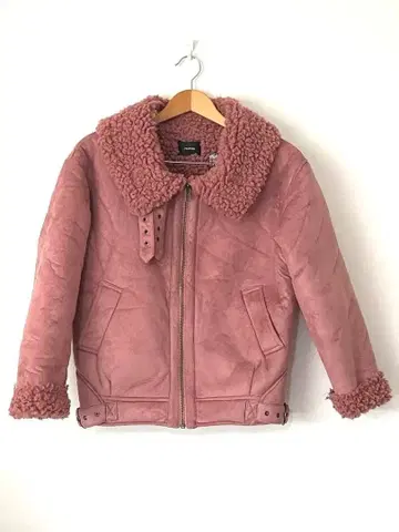 MURUA 핑크 페이크 무스탕 루즈 블루종 무스탕 코트 자켓